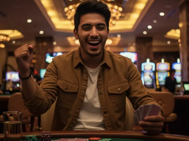 88bet handsome man happy holding cards