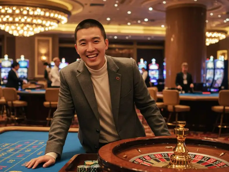 Young man playing roulette at a casino table after accessing 999 JILI Casino login.