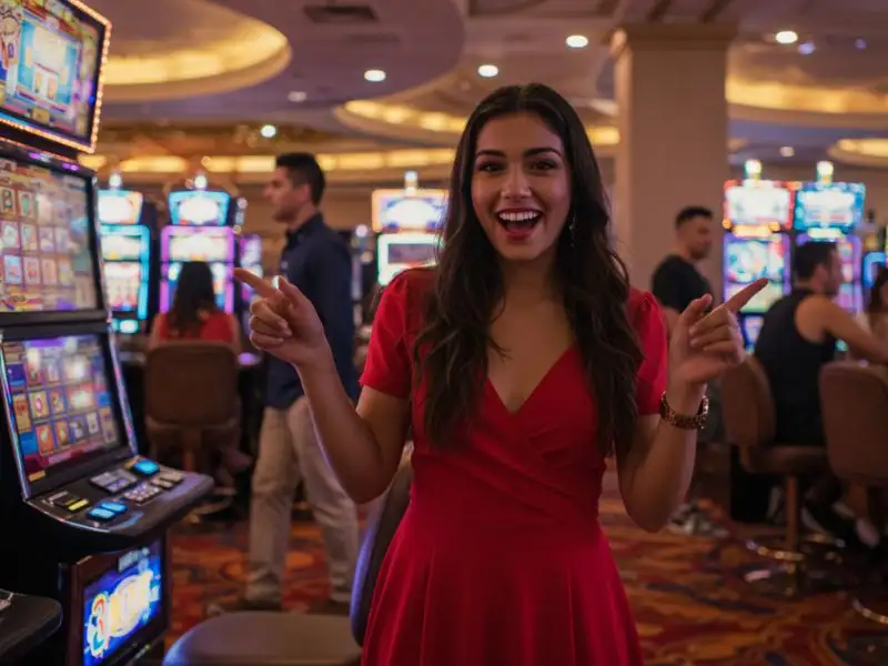 Young lady enjoying a vibrant casino experience after using escala gaming88 login.