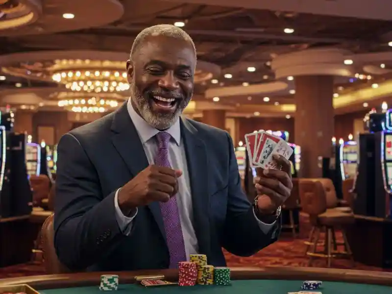 extremegaming88 net a man sitting in poker table playing happily
