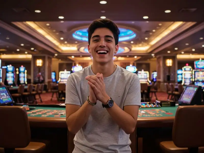 Teen boy happy and enjoying games at a legit online casino Philippines.