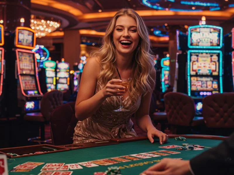 Woman holding a tequila glass at the poker table in ph cash casino