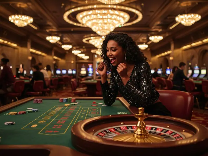 Pretty young lady placing a bet while trying her luck at the roulette table at Phil Win Casino.