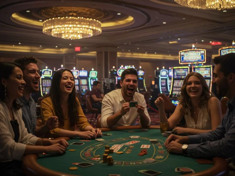 Group of young adults smiling and enjoying their time together at Phil Win Casino.