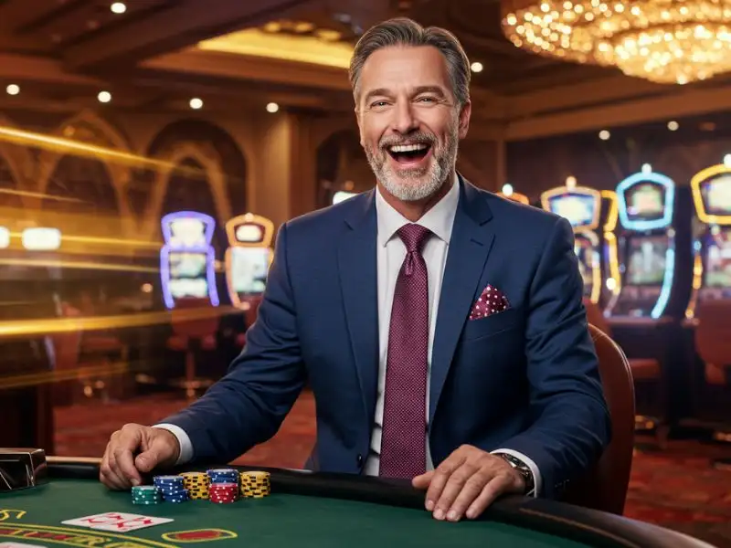 Elderly man playing cards with casino chips at a table on portal PAGCOR PH.