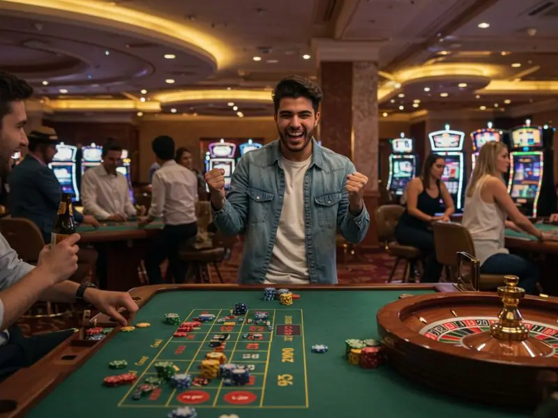 Man cheering after winning at the roulette table – xtreme gaming