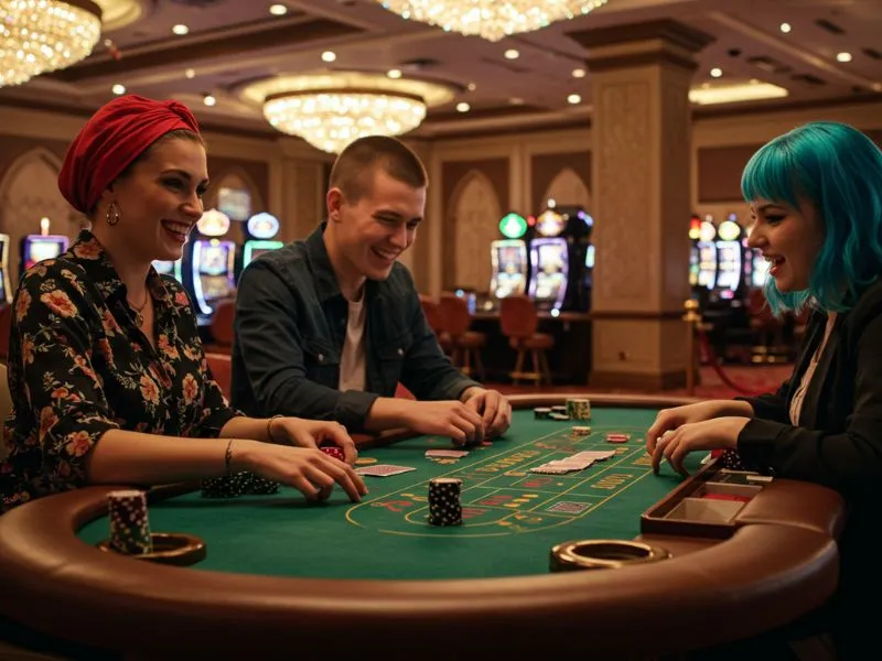 Blue-haired girl winning a poker game after successful 9YC Casino Login PH.