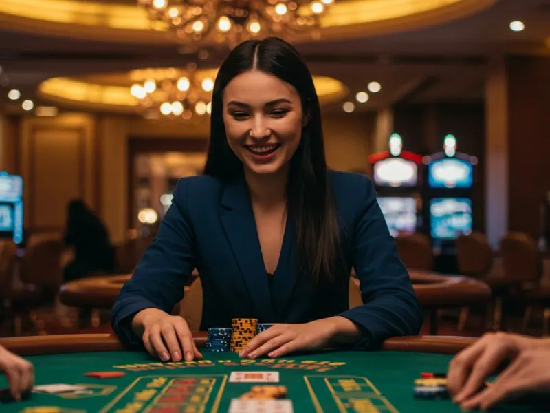 bet88 casino login ph – masayang babae na naglalaro at nananalo sa poker online.