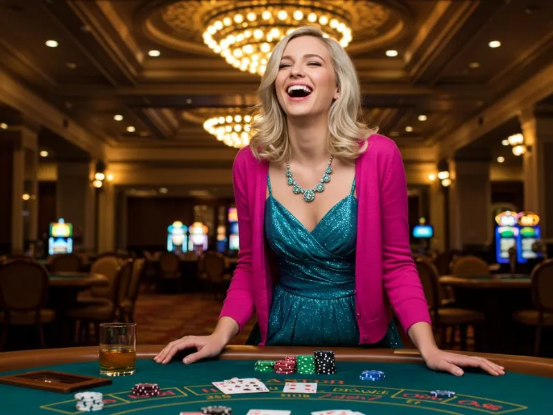 Stunning lady playing poker at Bwin Online Casino Philippines.