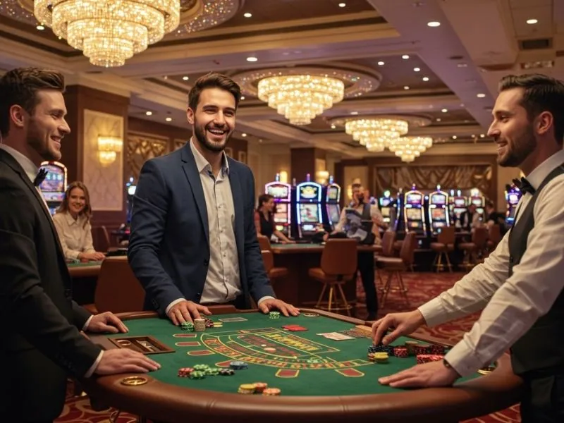 Group of friends enjoying poker and placing bets at a free 100 register casino PH