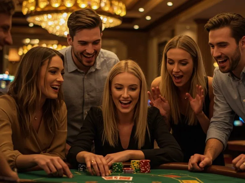 grab ph casino – magkakaibigang nagdiriwang ng panalo sa online casino table.