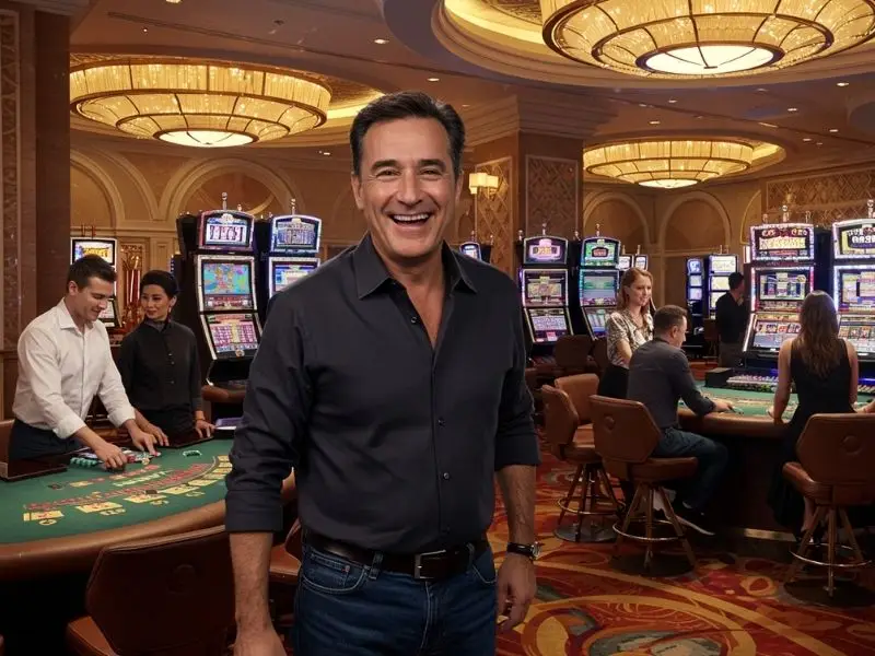 Smiling man posing confidently in a lively crowd at Jolly PH Casino