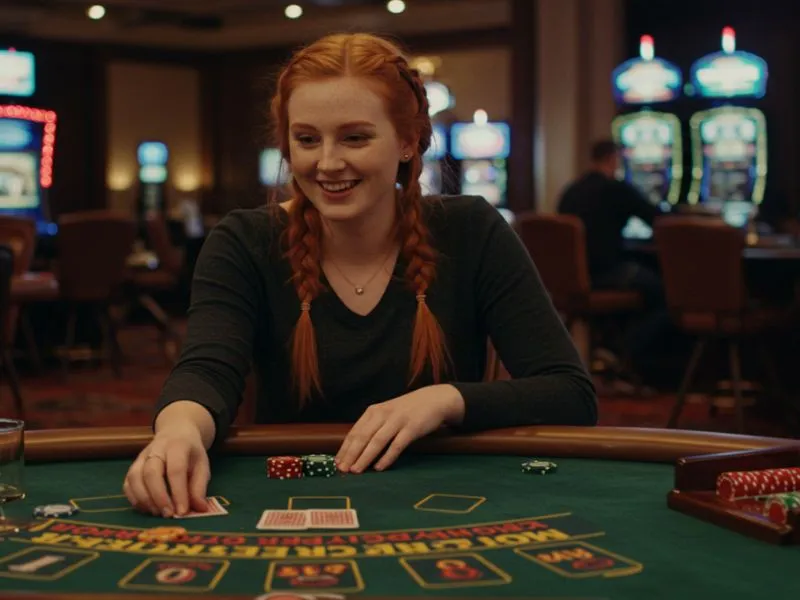 king ph casino – babaeng masayang naglalaro ng poker sa online casino table.