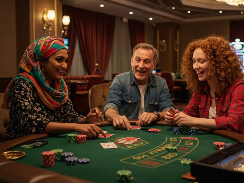 Family enjoying poker night together after successful Merry PH Casino Login.