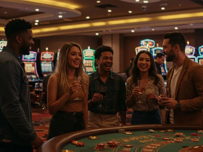 Friends enjoying games and drinks after Merry PH Casino Login for a fun online casino