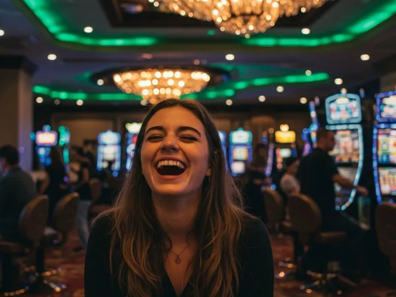 Smiling woman enjoying games after successful Merry PH Casino Login