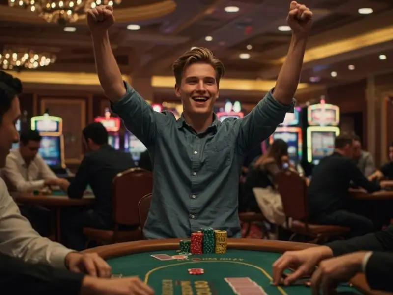 Happy young man celebrating a big win at Nice PH Casino