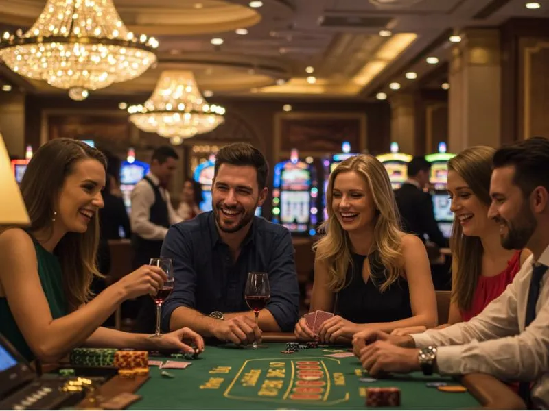 Friends playing and drinking while using Online Casino PayPal Philippines for secure and convenient online betting transactions.