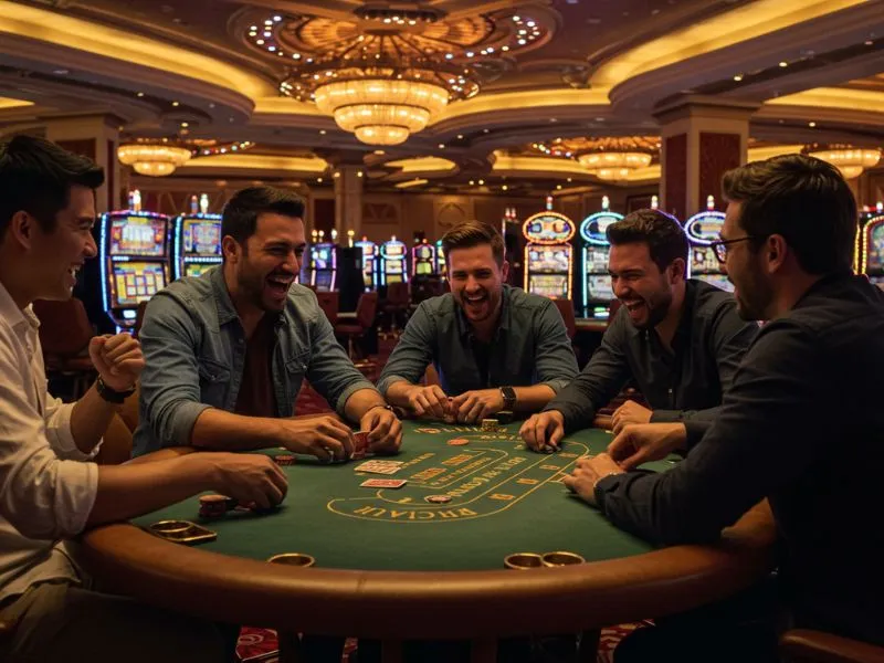 Group of friends playing poker at PH City Casino portal table