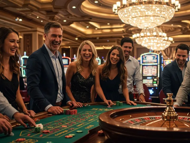 Friends enjoying an intense poker game at PH City Casino portal.