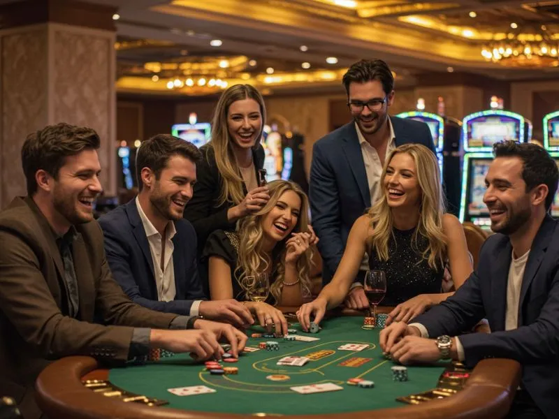 Mga magkaibigang nagtatawanan at naglalaro online gamit ang ph3333 ph casino login para sa masayang gaming session.