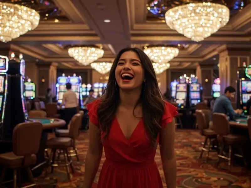 Happy woman enjoying the vibrant atmosphere of playtime.ph casino