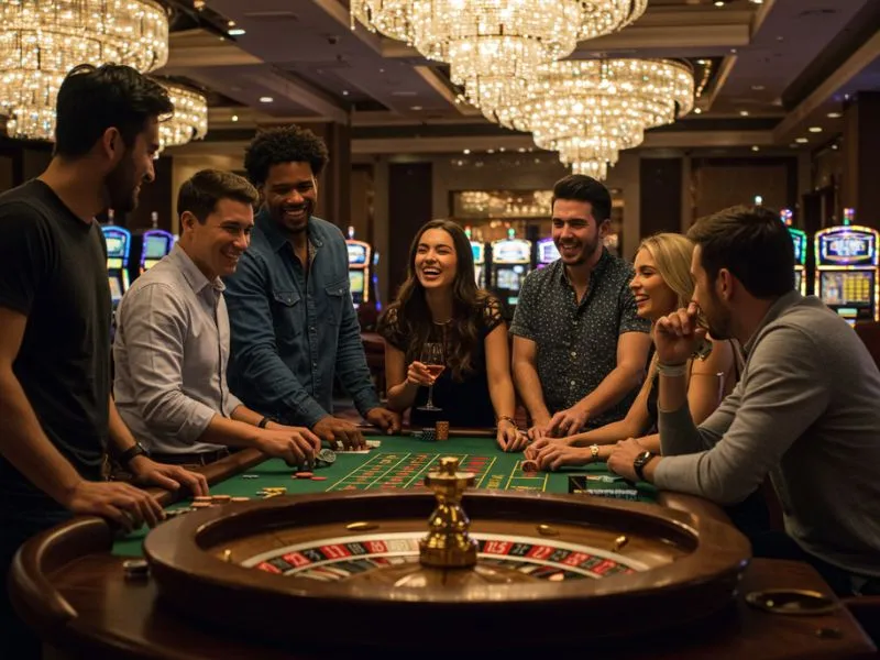 Mga magkaibigang masayang naglalaro at nagtatawanan gamit ang plush ph casino para sa ultimate online gaming fun.