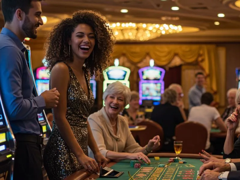 Curly-haired girl happily winning the game using the S5 Casino Free 100 bonus in an online casino.