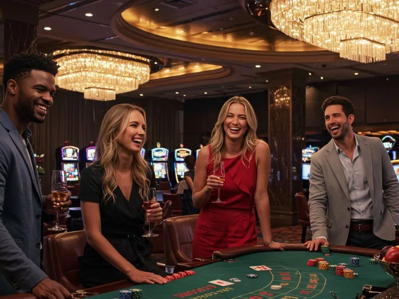 Happy couple playing online poker together at home via spin.ph casino