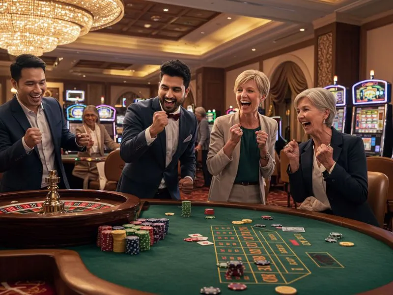 Happy woman and man enjoying online games at spin.ph com casino portal

