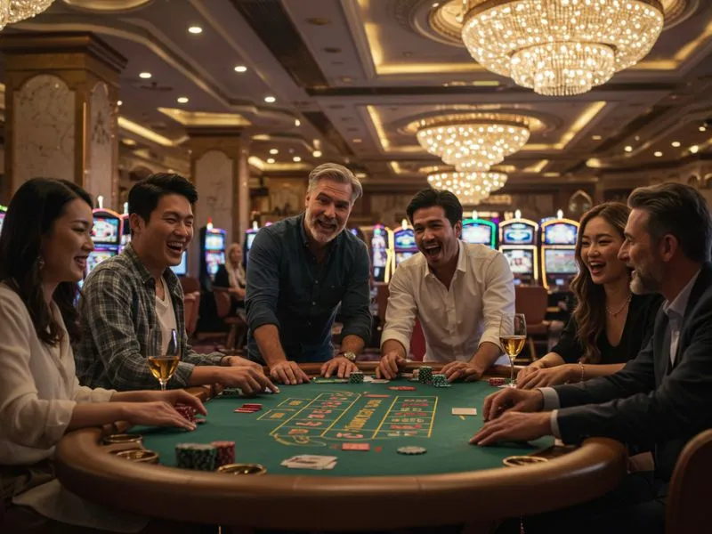 Magkakaibigang naglalaro kasama ang matandang lalaki gamit ang windream ph casino para sa masayang at interactive na gaming experience.