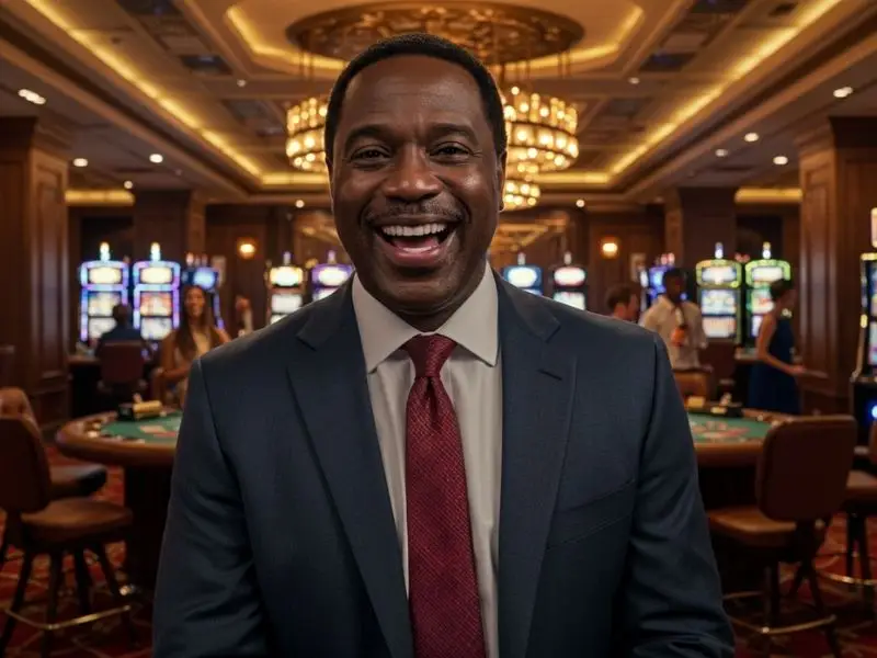 Happy man enjoying the vibrant crowd and energy at Wow PH Casino