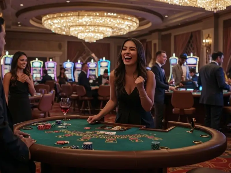 Smiling woman enjoying a poker game at Wow PH Casino