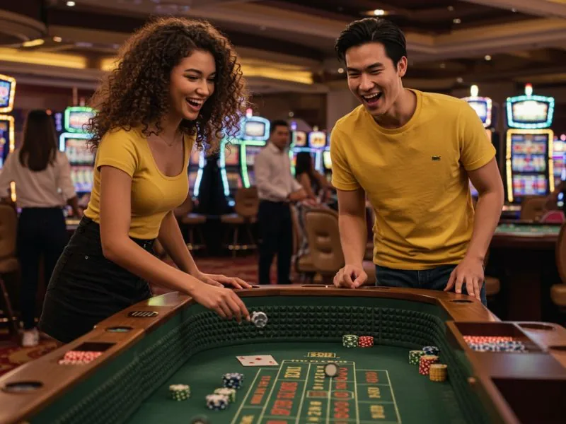 Happy couple enjoying casino games after successful 1Plus Casino Login