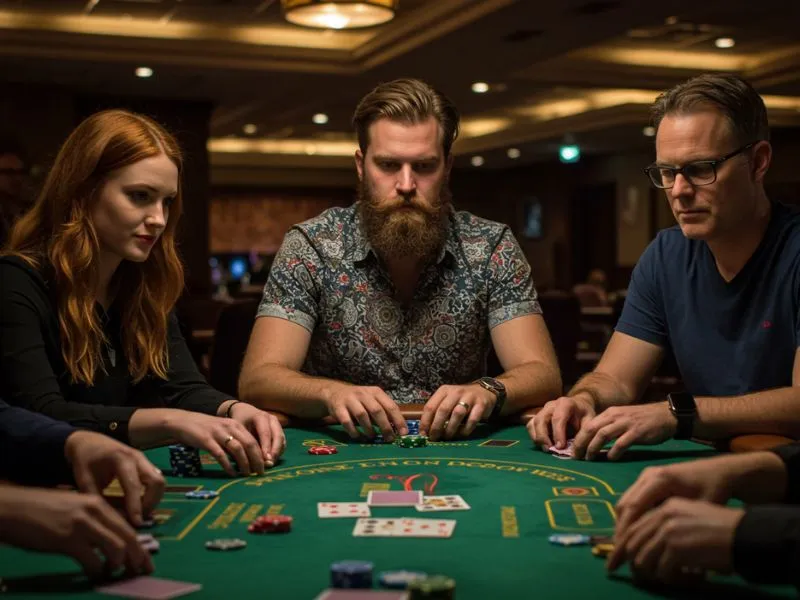 Group of friends enjoying table games at a casino after cow88 online casino login