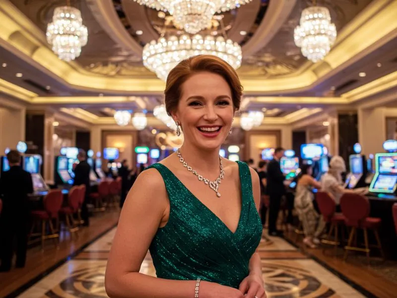 Elegant woman relaxing in a stylish casino lounge at fc178 online casino