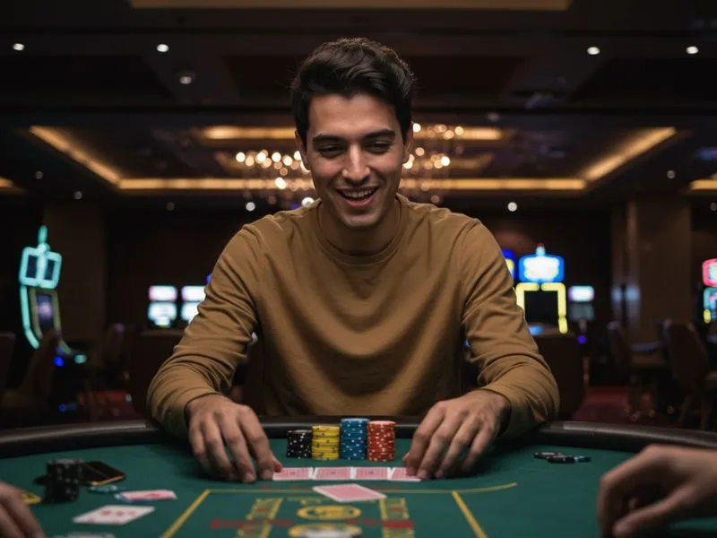 Excited man celebrating a big win at Fortune Gate Casino