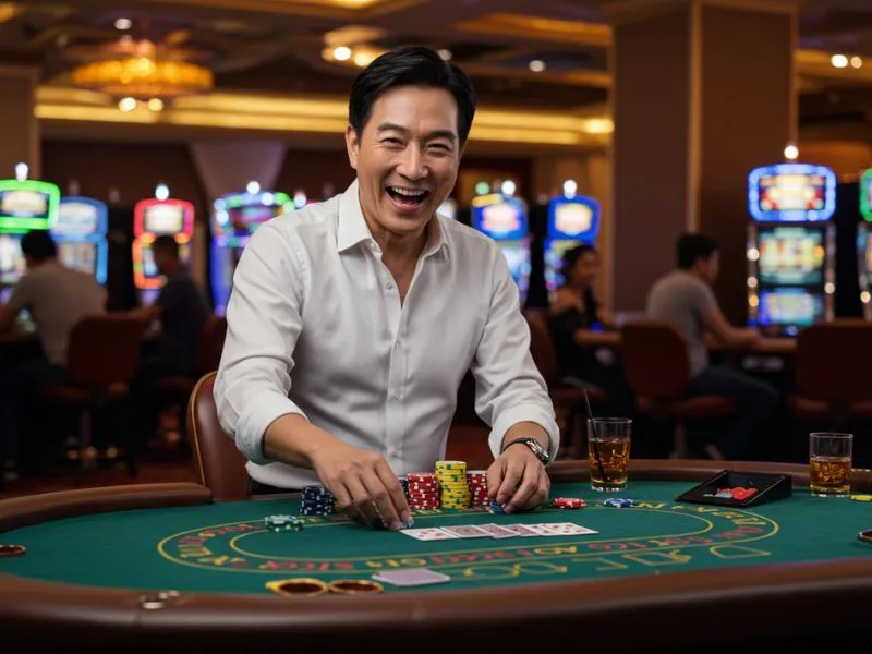 Happy man celebrating his big wins at Fortune Gate Casino
