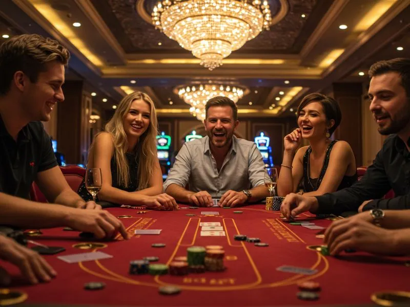 Group of friends happily playing casino games at nova casino
