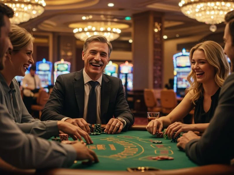 Business friends enjoying casino games powered by online casino software ICG Gaming.