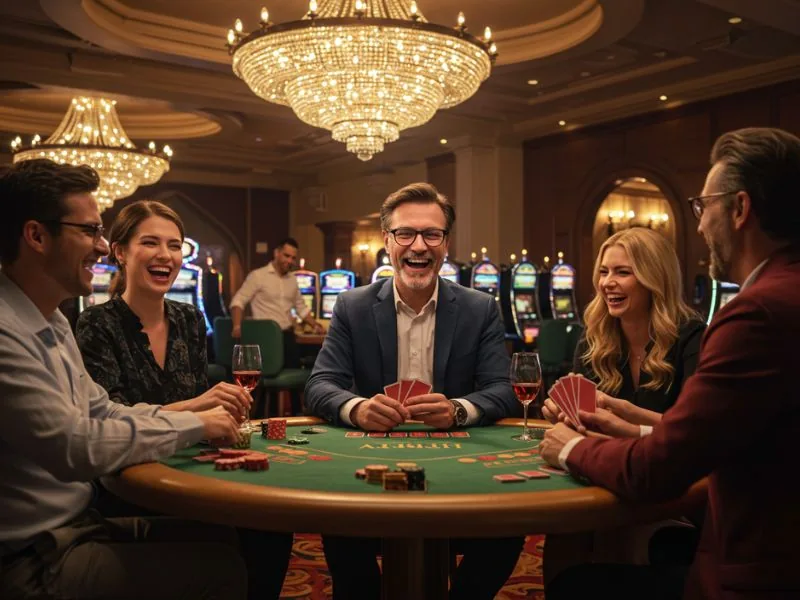 Happy colleague enjoying a casino game powered by online casino software ICG Gaming.