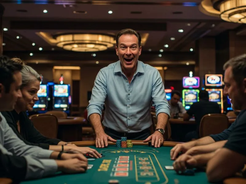 Excited man playing poker in online casinos casinomentor setting