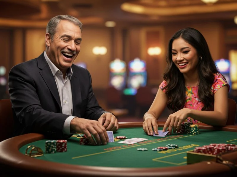 Dad and daughter happily play cards together while exploring the easy process of s888.live sign up.