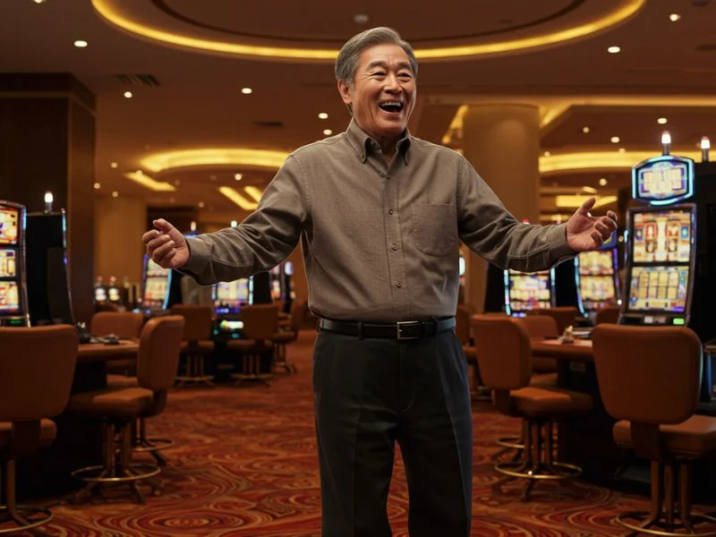 Happy elderly man excited to play after successful s888.live sign up online casino registration.