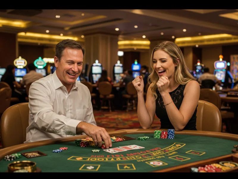 Happy man and woman enjoying online casino after completing s888.live sign up.