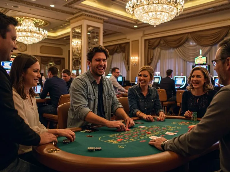 Friends enjoying an exciting poker game together at Spintime Casino