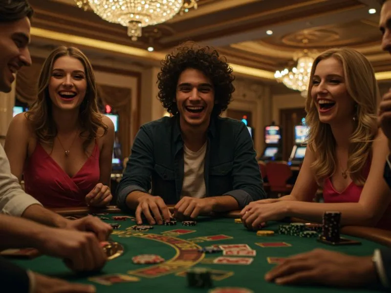 Friends enjoying a lively poker game together at Spintime Casino