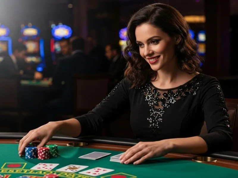 Woman enjoying a fun night playing table games at Manila 888 Online Casino.