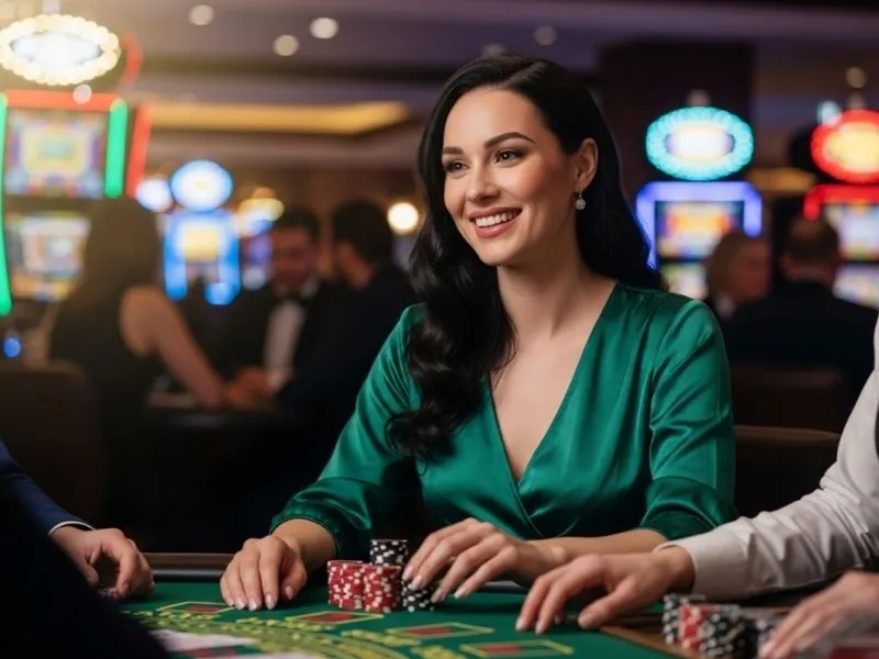 Lady smiling after a big poker win on PH Macau Online Casino login platform.