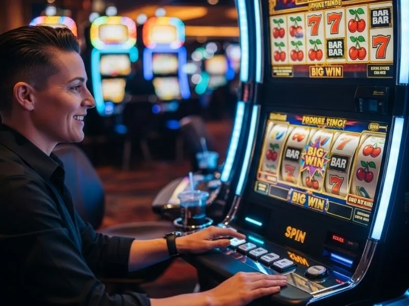 Happy casino player enjoying slot machine play at Plush PH Online Casino.